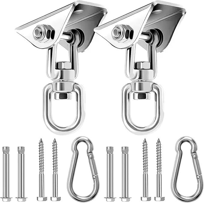 Heavy Duty Hammock Hanging Kit, 360° Rotating 1200 lb Swing Hangers for Hammock Chair Stand, Seat, Porch Swing, Yoga, Tree, Indoor Outdoor Hanging Hardware Sliver | Pack of 2 by GreenHaven Gardens