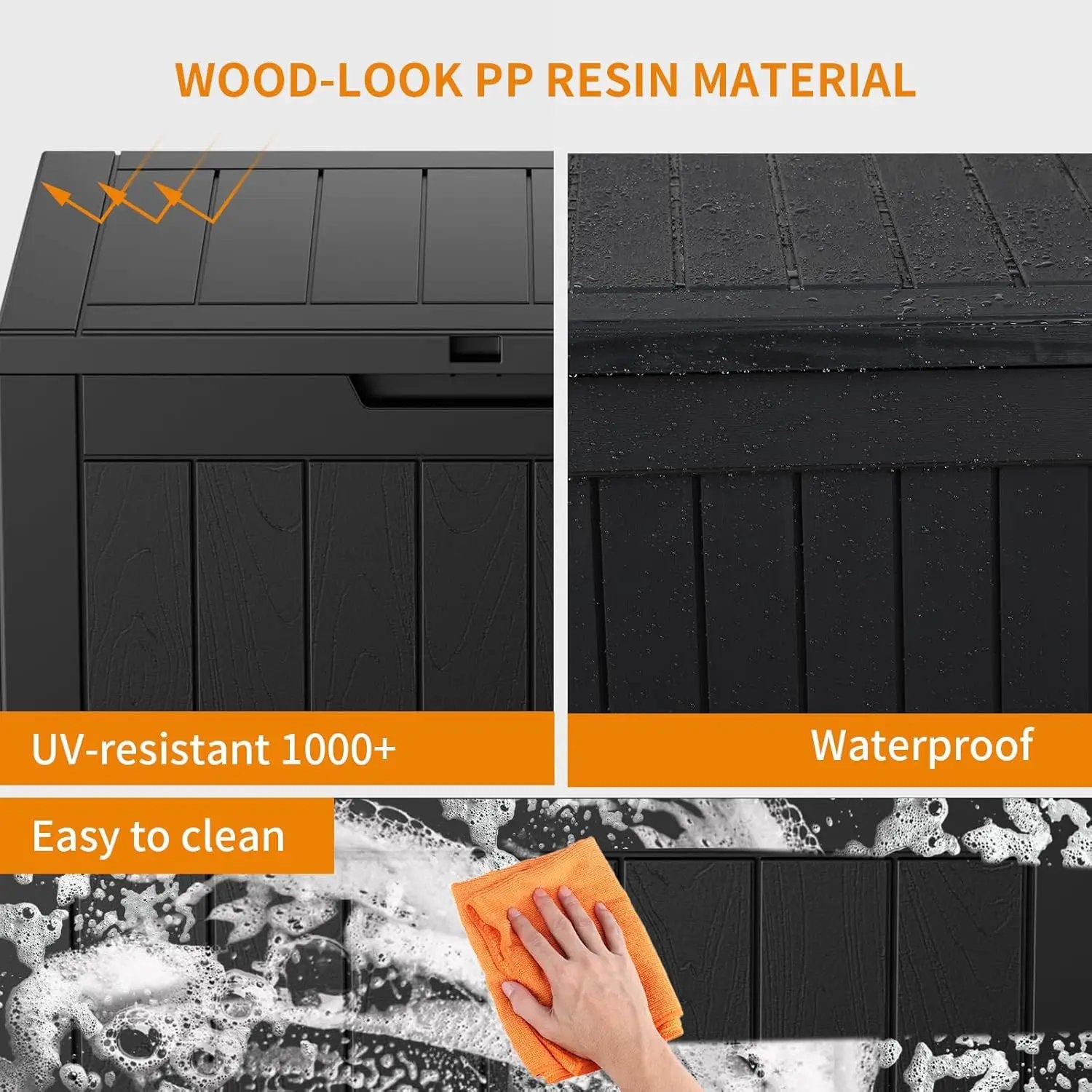 31 Gallon Resin Deck Box, Lockable Patio Outdoor Storage Box for Furniture, Garden Tools and Tools Storage, Waterproof Outside Storage Boxes - Black by GreenHaven Gardens