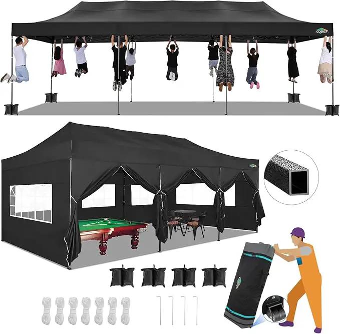 COBIZI 10x30 Pop up Canopy Tent 10x30 Canopy with Sidewalls, Heavy Duty Party Tent Tents for Parties, Foldable UPF 50+ Waterproof Commercial Easy up Canopy with Roller Bag, Black(Windproof Upgraded) by GreenHaven Gardens