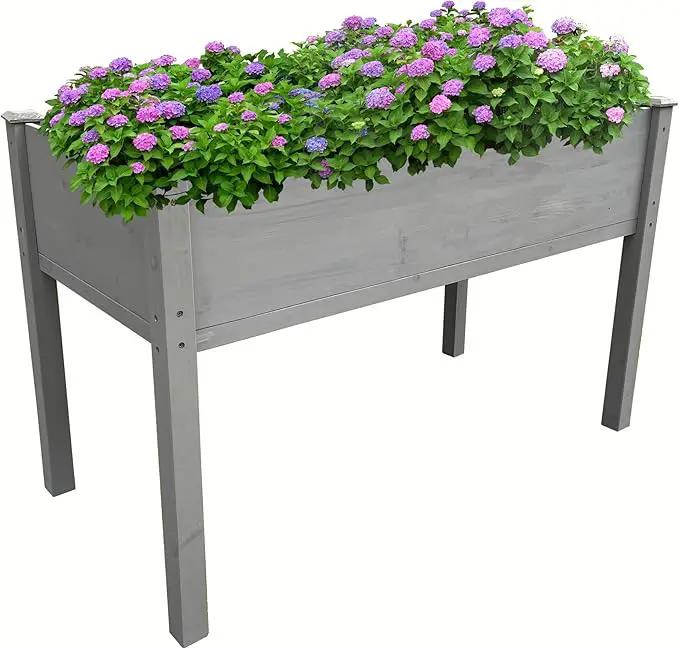 BTExpert 4ft Raised Garden Bed with Legs, 48x24x30in Elevated Wood Planter Box Stand for Vegetable Flower Backyard, Patio, Balcony Bed Liner Outdoor - Grey 30 in Height by GreenHaven Gardens