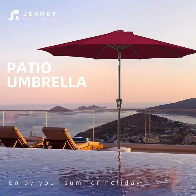 JEAREY 10FT Outdoor Patio Umbrella Outdoor Table Umbrella with Push Button Tilt and Crank, Market Umbrella 8 Sturdy Ribs UV Protection Waterproof for Pool, Garden (Wine Red) by GreenHaven Gardens