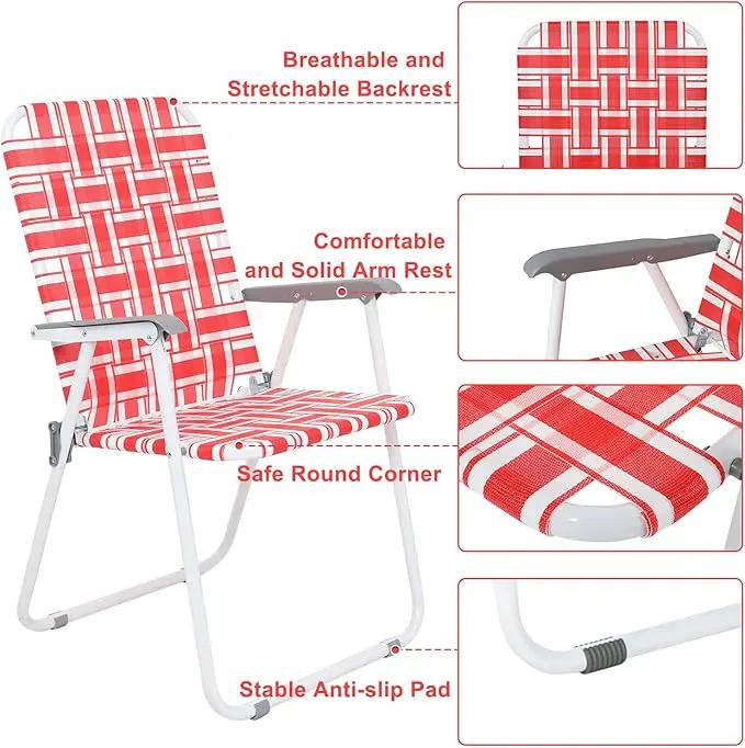 VINGLI Patio Lawn Webbed Folding Chairs Set of 2, Outdoor Beach Chair Portable Dining Chair for Yard, Garden (Red, Classic) by GreenHaven Gardens
