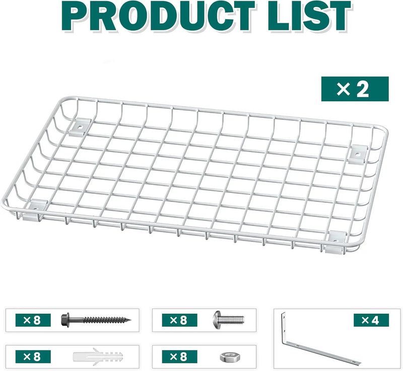 EVERHANGER Garage Wall Shelves 12x18 Inch, Wall Mounted Storage Shelf, Metal Shelf Rack, Heavy-Duty Shelf Organizer 2 Pack, White by GreenHaven Gardens