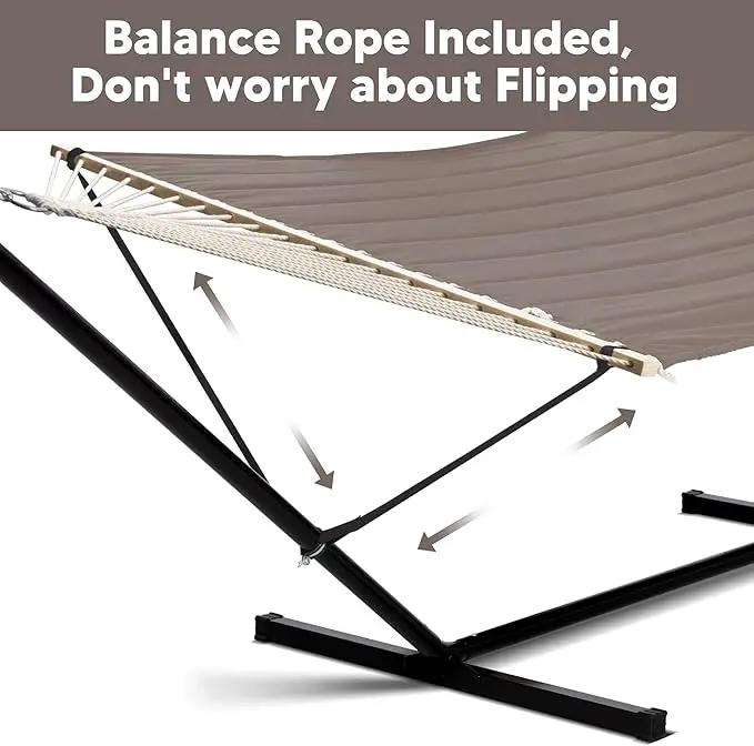 SUNCREAT 55 Inch Extra Large Double Hammock with 12 ft Stand, 475lbs Capacity, Outdoor Portable Hammock with Hardwood Spreader Bar, Extra Large Pillow, Brown by GreenHaven Gardens