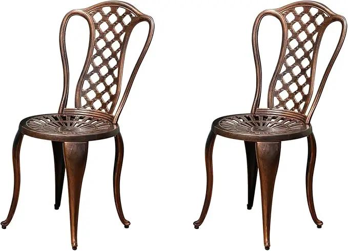 Outdoor Dining Chair Cast Aluminum Patio Chairs Set of 2 All-Weather Patio Dining Chair with Adjustable Feet for Backyard Garden (Concierge Chair) by GreenHaven Gardens