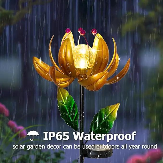 Solar Lights Wind Spinners for Yard and Garden - Metal Lotus Flower Windmills LED Crackle Glass Globe Outdoor Garden Decor Yard Art Lawn Ornament by GreenHaven Gardens