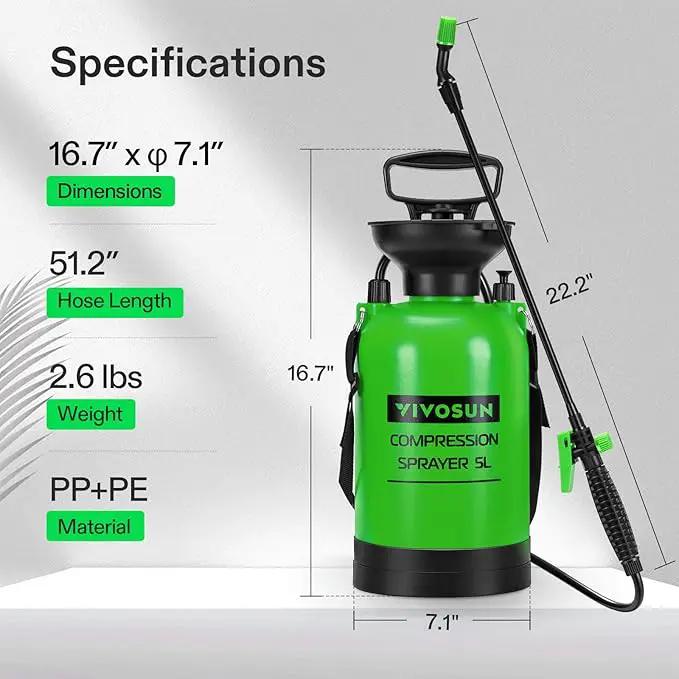 VIVOSUN 1.35-Gallon Pump Sprayer, Pressurized Lawn & Garden Sprayer with Adjustable Shoulder Strap, for Plants Spraying, Garden Watering and Household Cleaning by GreenHaven Gardens