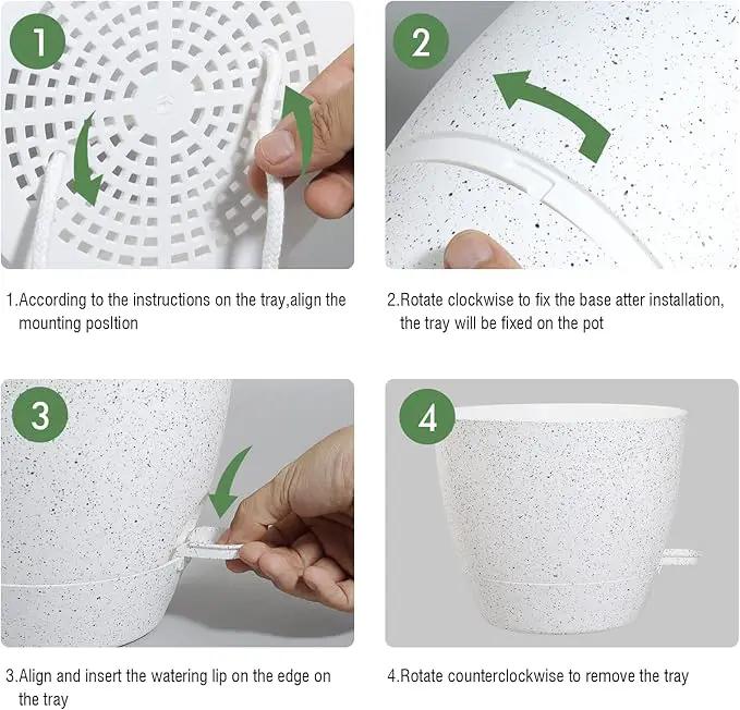 WOUSIWER 10 inch Self Watering Planters, 2 Pack Large Plastic Plant Pots with Deep Reservior and High Drainage Holes for Indoor Outdoor Plants and Flowers, Speckled White by GreenHaven Gardens