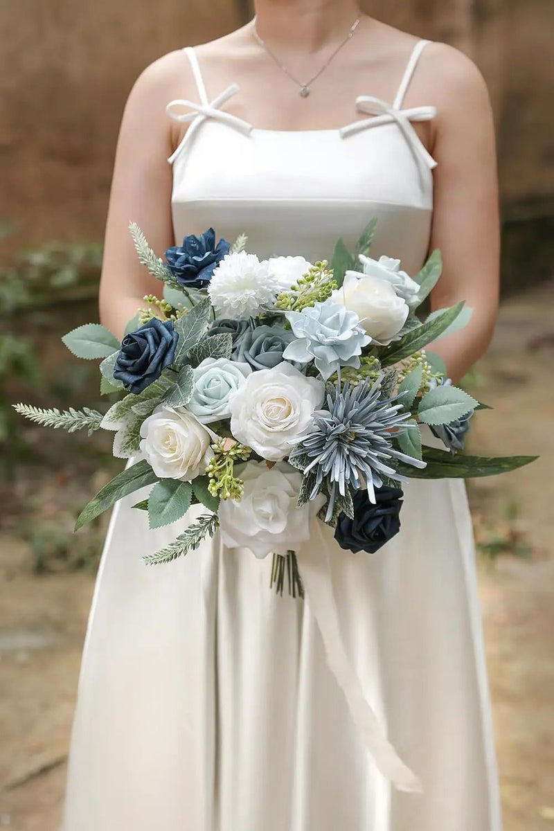 Blue White Artificial Flowers Silk Fake Roses Peonies Greenery Combo Box Set for DIY Wedding Bouquets Bridal Shower Centerpieces Floral Arrangements Party Tables Home Decoration by GreenHaven Gardens