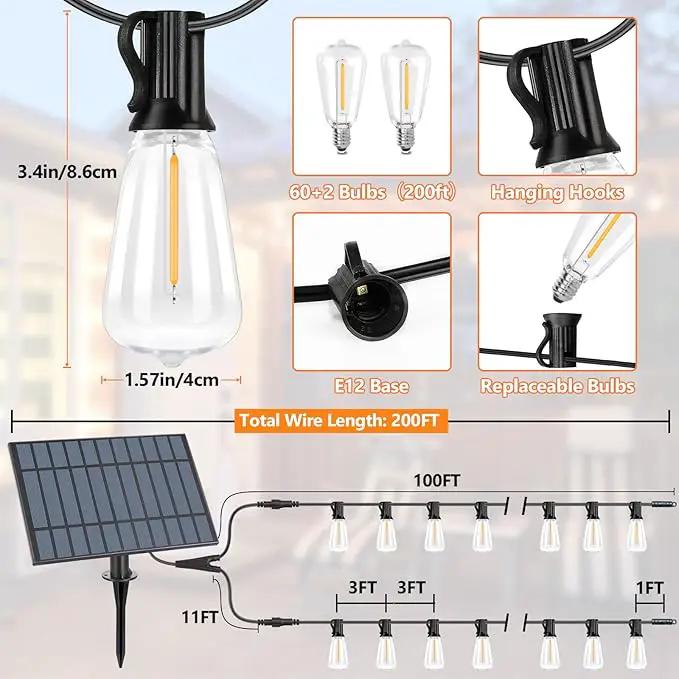 Bosceos Solar Outdoor String Lights Waterproof, 200FT Solar Powered String Lights for Outside with Shatterproof Bulbs, Dimmable ST38 LED Lights String, Patio Hanging Lights for Backyard Garden Party by GreenHaven Gardens