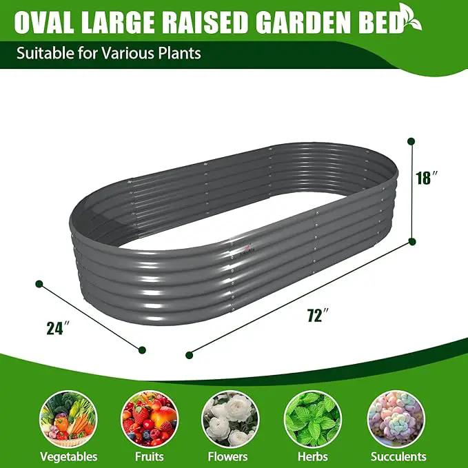A ANLEOLIFE 6X2X1.5 ft Galvanized Raised Garden Beds Outdoor, Oval Round Metal Planter Box for Planting Vegetables Flowers Herb, Anti-Rust & Easy-Setup, Quartz Grey by GreenHaven Gardens