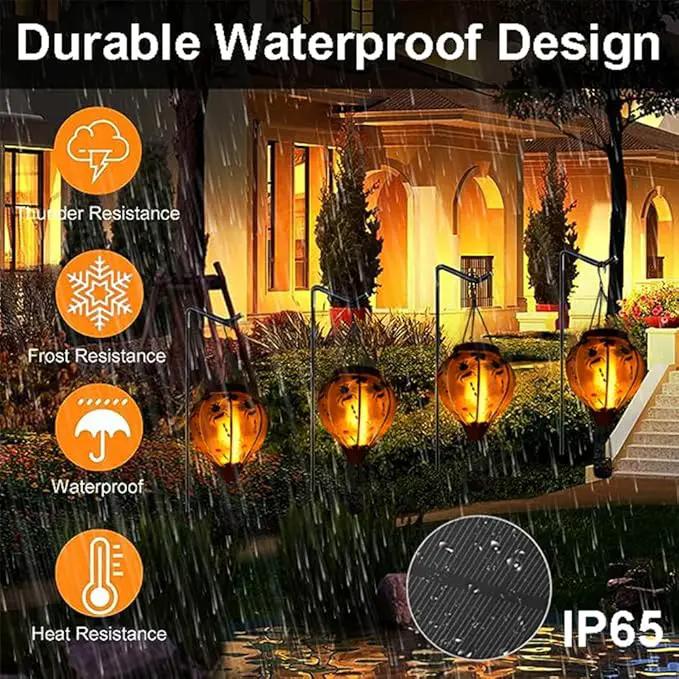 Hot Air Balloon Solar Lantern with Flickering Flame, Glass Hanging Garden Lights Outdoor Waterproof for Tree Yard Patio Mother's Day Gift, 18" H Bee by GreenHaven Gardens