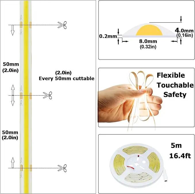 24V COB LED Strip Light Natural White 4000K 5M/16.4ft 2400LEDs Waterproof IP65 Uniform Glow CRI 93+ Flexible LED Tape Lights for DIY Cabinet Bedroom Kitchen Home Decor(No Power Supply) by GreenHaven Gardens