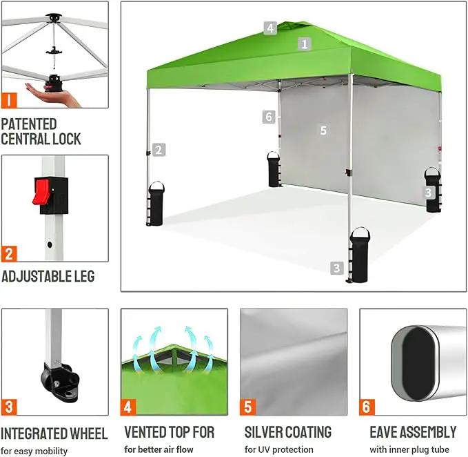 CROWN SHADES 10x10 Pop Up Canopy with 1 Side Wall - Beach Tent with One Push Setup - Outdoor Sun Shade for Events, Parties, Camping - Gazebo with STO-N-Go Cover Bag (Green) by GreenHaven Gardens