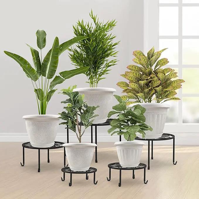 Plastic Flower Pots Planters for Indoor Plants, 4 Pack 14 Inch White Plant Pots with Drainage Hole & Tray, Modern Decorative Large Plant Pot with Saucer for Indoor Outdoor Plants Garden House Planter by GreenHaven Gardens