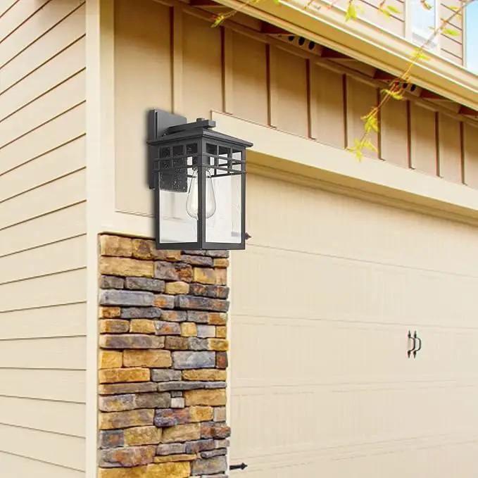 Outdoor Light Fixture Wall Mount, Modern Exterior Lights Fixture Wall Sconces with Seeded Glass for Front Porch, Farmhouse Waterproof Black Carriage Lantern Lamp Outside for Home, Garage, 2 Pack by GreenHaven Gardens