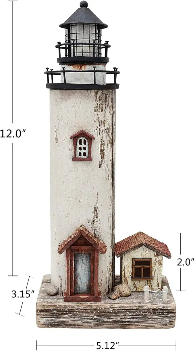 Wooden Lighthouse Decor with Light, Decorative Nautical Lighthouse Rustic Ocean Sea Beach Themed Lighthouse Decoration, Handcrafted Tabletop Nautical Themed Home Decor Bathroom Decor by GreenHaven Gardens