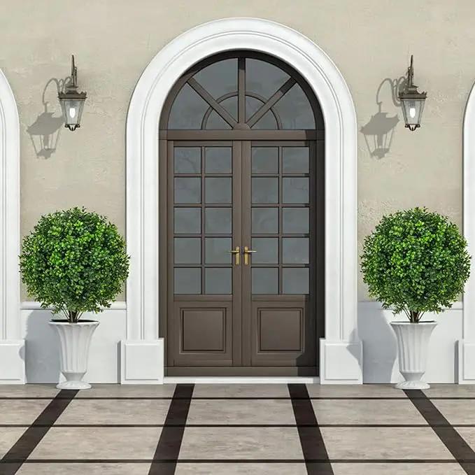 22" Artificial Boxwood Topiary Ball Trees with Ground Spike Set of 2 - UV Resistant Faux Green Shrubs & Bushes Potted Plants for Outdoor Indoor Front Porch Garden by GreenHaven Gardens