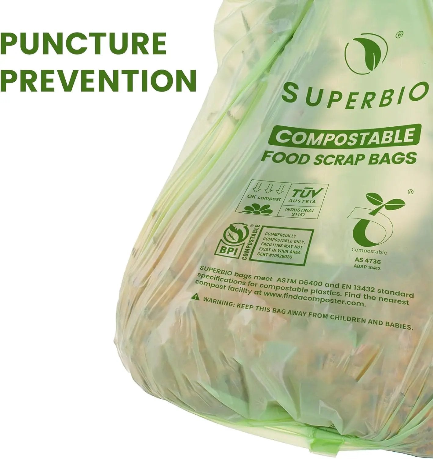 SUPERBIO 2.6 Gallon Compostable Bags with Handles, 100 Count,1 Pack, Food Scrap Bags Certified by BPI and OK compost INDUSTRIAL, 9.84L by GreenHaven Gardens