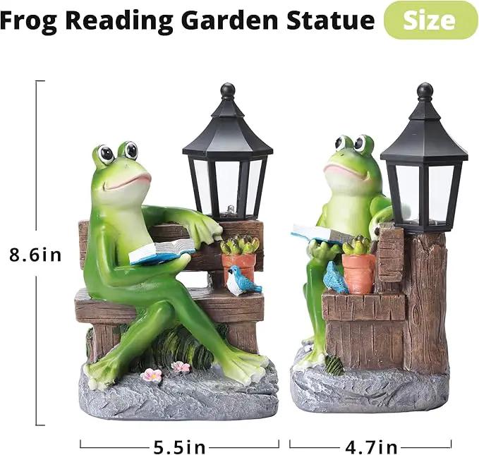 Outdoor Resin Reading Frog Statues, Solar Frog Garden Statues, Garden Frogs Outdoor Decor for Lawn, Balcony, Yard Decoration, Frog Gifts for Mom, Grandma, Wife by GreenHaven Gardens