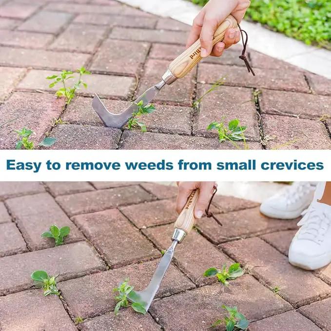 Berry&Bird Crack Weeder, Crevice Weeding Tool, 11.2" Stainless Steel Manual Weeder, L-Shaped Side-Walk Puller Spatula, Grass Cutter Knife, Weeding Sickle for Garden Lawn Yard Patio Terrace Paving Moss by GreenHaven Gardens