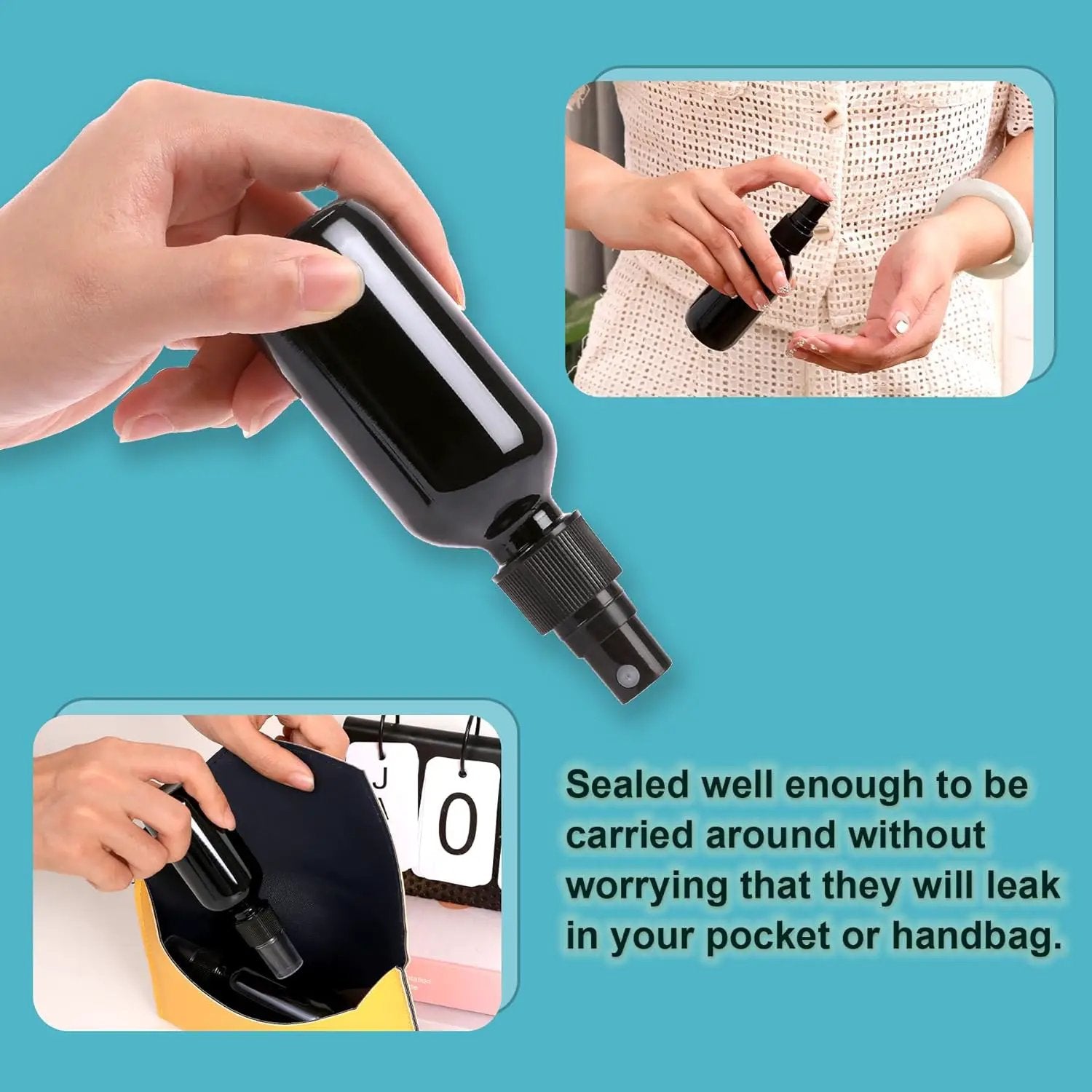 Black Glass Small Spray Bottle 2 oz 24 Packs,Fine Mist Sprayer Small Clear Bottles,Refillable Containers mini spray bottles for Cleaning Solutions and Skin Care (Black 24pcs) by GreenHaven Gardens