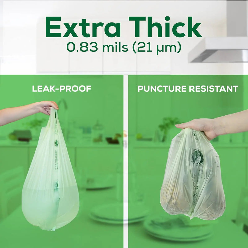 ANECO 4 Gallon Compostable Food Waste Bags with Handles, Extra Thick Compost Bags for Medium Kitchen Garbage/Bathroom Bin, OK Compost HOME & BPI Certified Compostable Bags by GreenHaven Gardens