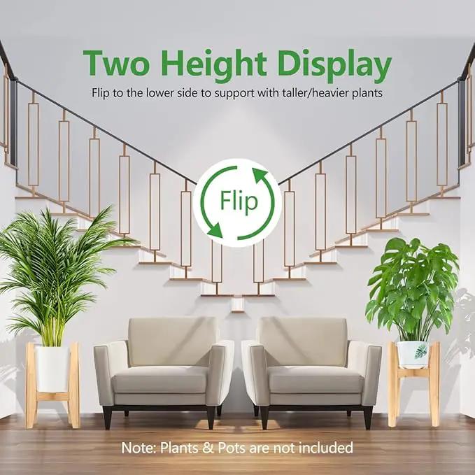 OERGKE 2 PACK Adjustable Plant Stand Indoor, Bamboo Mid Century Modern Plants Stands, Corner Flower Holder for Living Room, Fits 8 to 12 Inches Pots, (Pot & Plant Not Included)(Nature) by GreenHaven Gardens