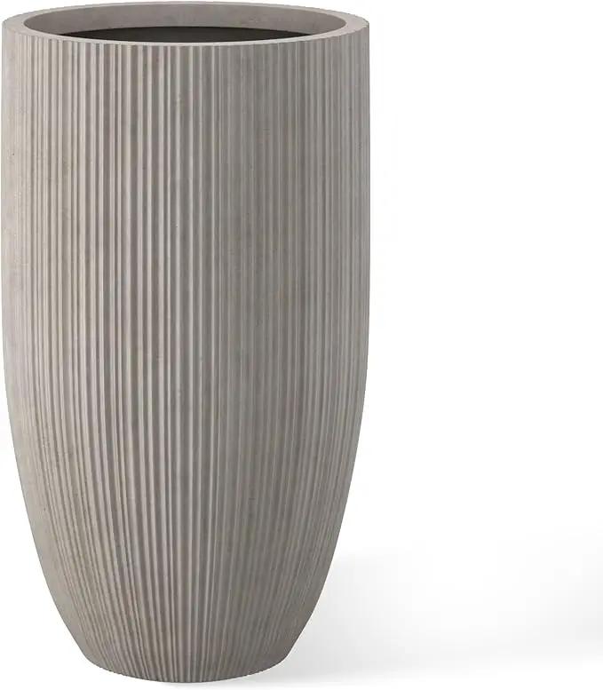 Kante 24 Inch Tall Round Concrete Planter, Large Indoor Outdoor Plant Pots with Drainage Hole and Rubber Plug, Modern Decorative Garden Pots for Home Patio Porch, Textured Weathered Concrete by GreenHaven Gardens