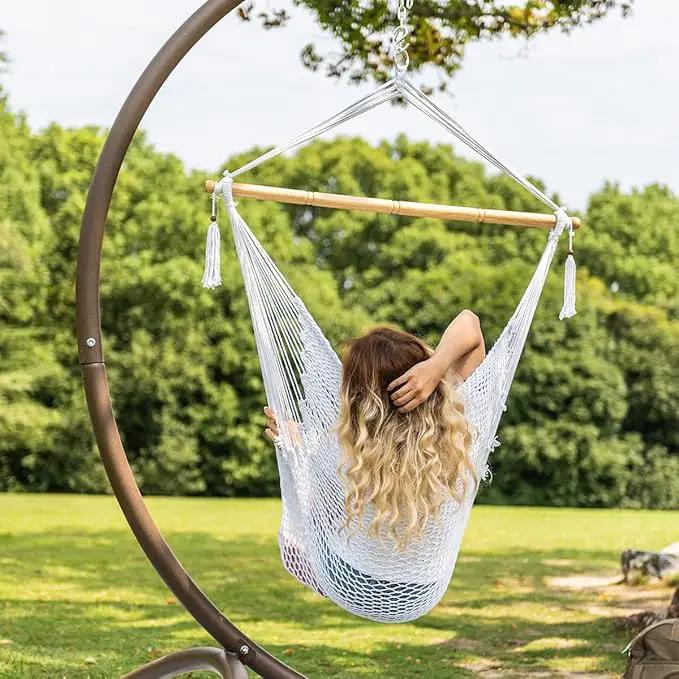 Lazy Daze Hammocks Hanging Chair Caribbean Swing Chair Hammock Chair w/Soft-Spun Cotton Rope, 40" Hardwood Spreader Bar Wide Seat, Max 300 Pounds, for Indoor Outdoor Garden Yard, White by GreenHaven Gardens