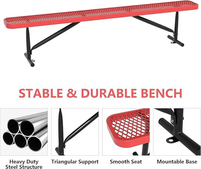 48" L Outdoor Steel Flat Bench, Heavy Duty Metal Park Bench for Outside, Expanded Metal, Commercial Benches Mesh Bench for Shopping Mall, Store, Lawn, Park, Patio, Deck, Garden (Red, 8FT) by GreenHaven Gardens