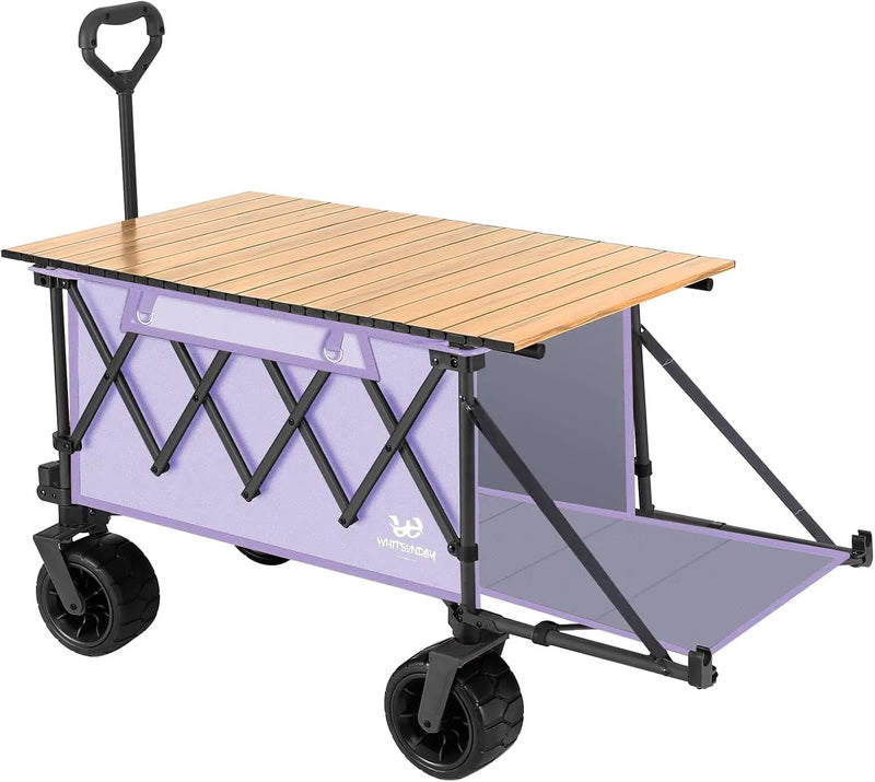 Whitsunday Collapsible Wagon with Tailgate and Big Wheel,Heavy Duty Utility Folding Wagons for Beach Camping Outdoor Purple by GreenHaven Gardens