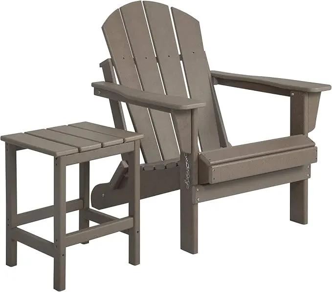 WO Home Furniture Adirondack Chair Table Set of 2 PCS Outdoor Folding Chair w Side Table Weather/UV Resistant for Lawn, Garden, Bon Fire, Balcony (Weathered Wood) by GreenHaven Gardens