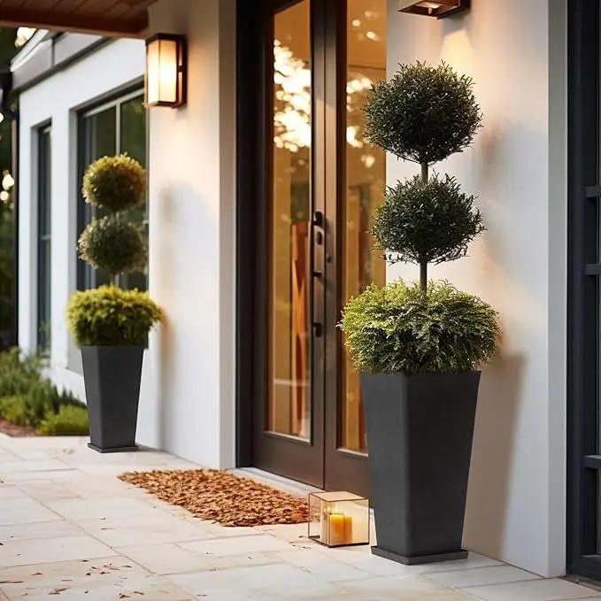 LA JOLIE MUSE 30 Inch Tall Planters for Outdoor Plants, 2 Sets Concrete Grey, Tall Outdoor Planters, Modern Square Outdoor Planters, Tall Large Planters for Front Door, Patio and Deck by GreenHaven Gardens