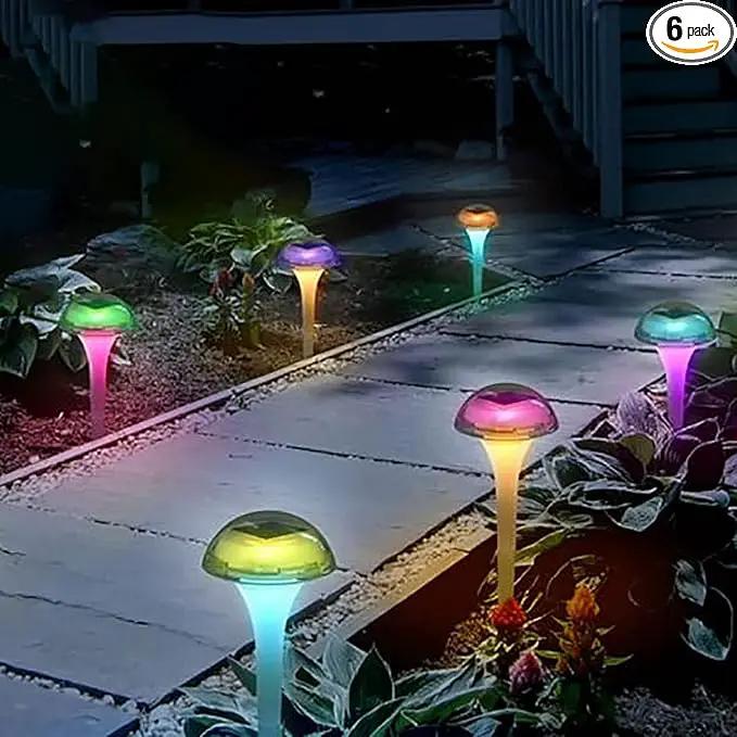 pearlstar Solar Lights Outdoor Mushroom Garden Pathway Lights LED Landscape Lighting Waterproof for Path Lawn Patio Yard Walkway Driveway, 2 Lights Effect,White&Color Changing Light(6pack) by GreenHaven Gardens