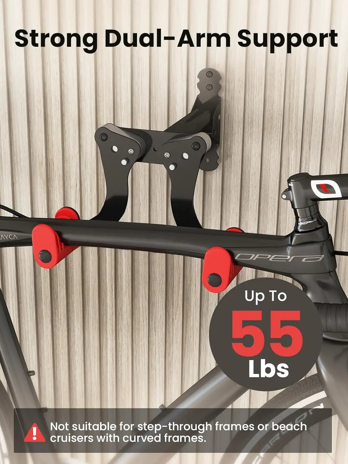 YORKING Bike Wall Mount, Horizontal Wall Mount Hanger Holds Up to 55Lbs Bike Indoor Storage Rack Hook with 5 Adjustable Levels, Extends to Fit 32.6" Handlebars for 1 Bicycle in Home Garage – Red by GreenHaven Gardens
