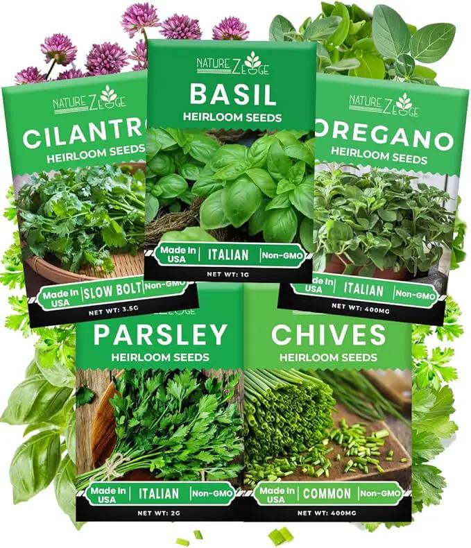 5 Herb Seeds Variety Kit, Oregano, Cilantro, Parsley, Basil, Chives by GreenHaven Gardens