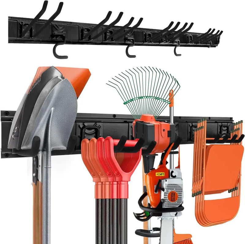 Garden Tool Rack Set, Garage Wall Organization Hanger with 3 Mop Holder and 6 Multi-Purpose Hooks, Garden Yard Shovels Rakes for String Hedge Trimmer Brooms Hoses Folding Chairs ladders, and More by GreenHaven Gardens