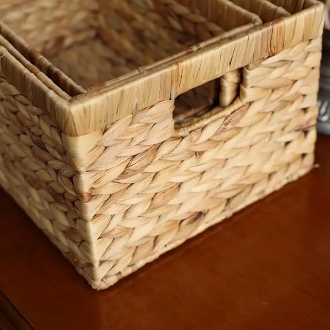 Storage Baskets,Woven Natural Water hyacinth Box with Handle,Kingwillow.(Set of 3) by GreenHaven Gardens