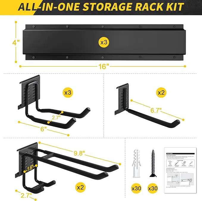 48 Inches Garage Storage, Garage Organization, Wall Mount Garden Tool Organizer, 440lbs Adjustable Heavy Duty Metal Hanging Hooks, Yard Rack Hanger System Shovel Rake Broom Ladder Holder, Men Gift by GreenHaven Gardens