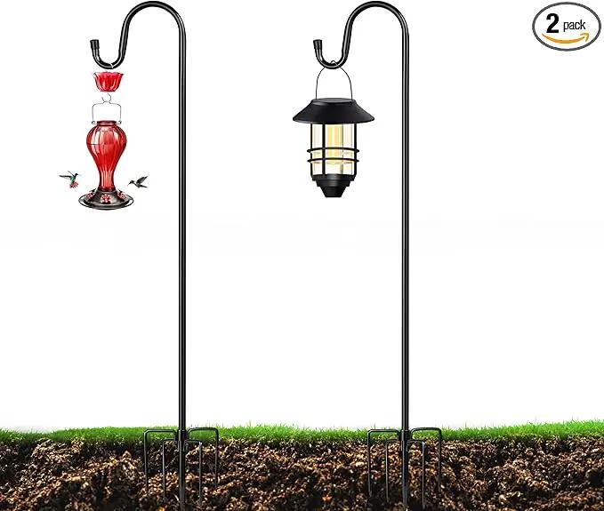XDW-GIFTS Bird Feeder Pole for Outdoor, 2-Pack 45 Inch Shepherds Hooks Heavy Duty Garden Pole for Hanging Plant Basket, Solar Light Lanterns, Garden Plant Hanger Stands with 5 Base Prongs by GreenHaven Gardens