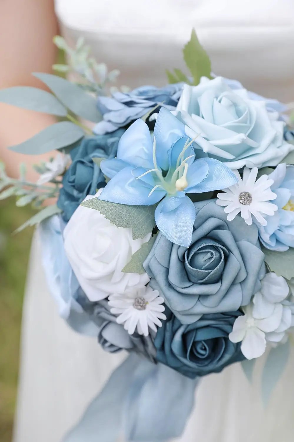 Blue Artificial Flowers Silk Fake Roses Peonies Greenery Combo Box Set for DIY Wedding Bouquets Bridal Shower Centerpieces Floral Arrangements Party Tables Home Decoration by GreenHaven Gardens