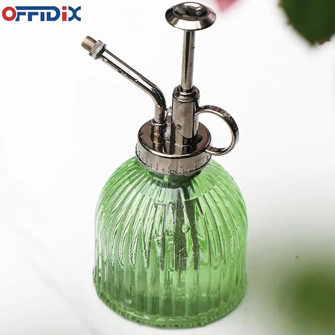 OFFIDIX Glass Plant Mister, 6.3 Inches Tall Vintage Style Spritzer Bronze Plastic Top Pump One Hand Watering Can Indoor Plant Spray Bottle for Garden, Plants, Cleaning (Light Green) by GreenHaven Gardens