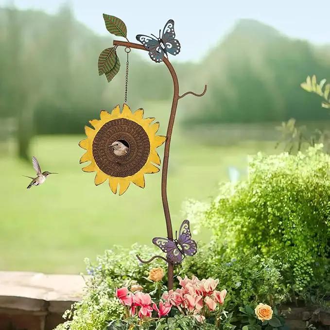 BAYN 57” Bird Houses Stake for Outside, Metal Wild Bird Feeder Birdhouse Stake Pole with Sunflower Design Outdoor Decorations for Patio, Backyard, Garden by GreenHaven Gardens