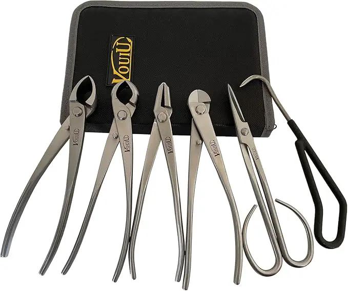 6-Piece Bonsai Tool Set,Concave Cutter,Knob Cutter,Jin Pliers,Wire Cutter,Bonsai Scissors, Root Hook by GreenHaven Gardens