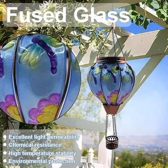 Hot Air Balloon Solar Lantern with Flickering Flame, Glass Hanging Garden Lights Outdoor Waterproof for Tree Yard Patio Mother's Day Gift, 18" H Dragonfly by GreenHaven Gardens