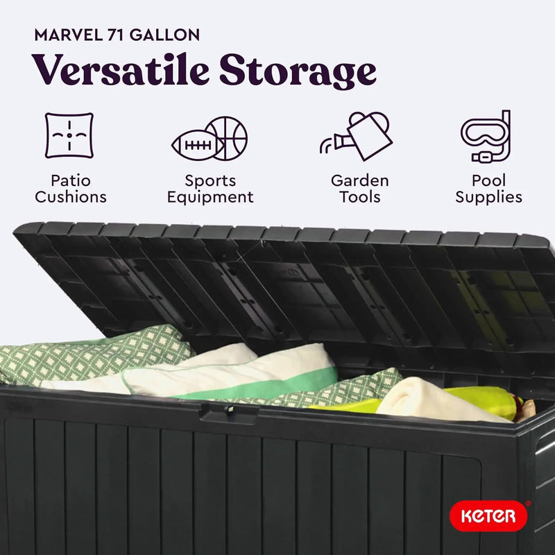 Keter Marvel Plus 71 Gallon Resin Deck Box-Organization and Storage for Patio Furniture Outdoor Cushions, Throw Pillows, Garden Tools and Pool Toys, Dark Grey by GreenHaven Gardens