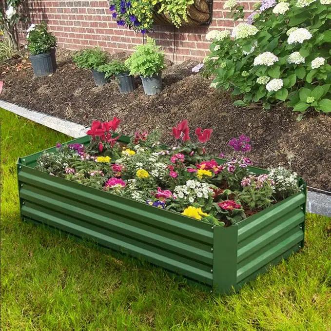 4x2x1ft Metal Raised Garden Bed Kit，Galvanized Garden Bed Box for Vegetables, Flowers, Herbs, and Succulents,60 Gallon Capacity - Green by GreenHaven Gardens