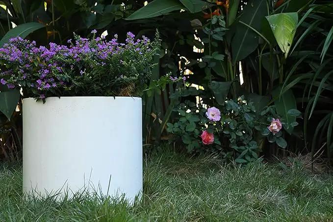 Kante 9.8" Dia Round Concrete Planter, Modern Style Large Cylindrical Plant Pot with Drainage Hole and Rubber Plug for Indoor Outdoor Patio, Pure White by GreenHaven Gardens