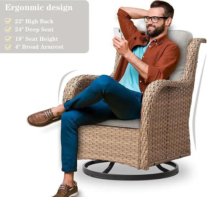 Outdoor Swivel Rocker Patio Chairs - 360 Degree Swivel Glider Seating 350LBS Weight Capacity Wicker Rocking Chairs Set of 2 with Removable Cushion for Porch Balcony Deck, Yellow/Beige by GreenHaven Gardens